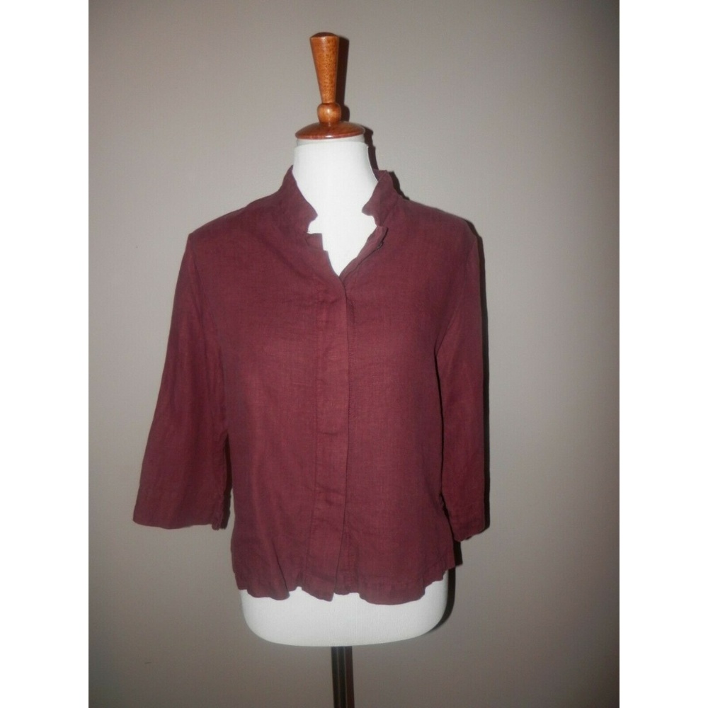 BRYN WALKER Top Small Burgundy Button Lagenlook
